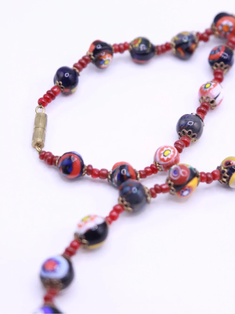 Vintage Murano Glass Multicolored Floral Bead Necklace